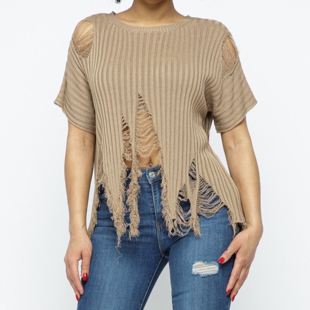 Cropped Distressed Sweater - Picture 2 of 9
